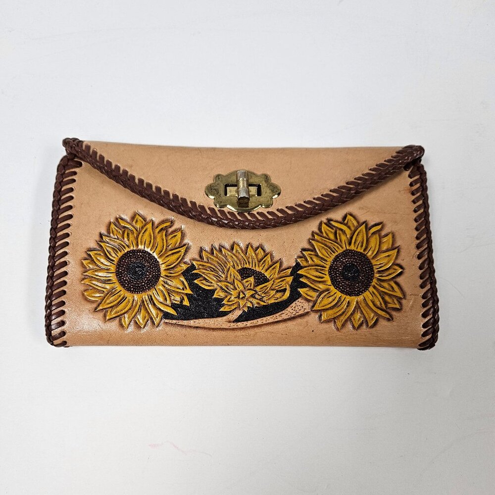 Jeun Bang Sunflower Leather Hand Tooled Wallet